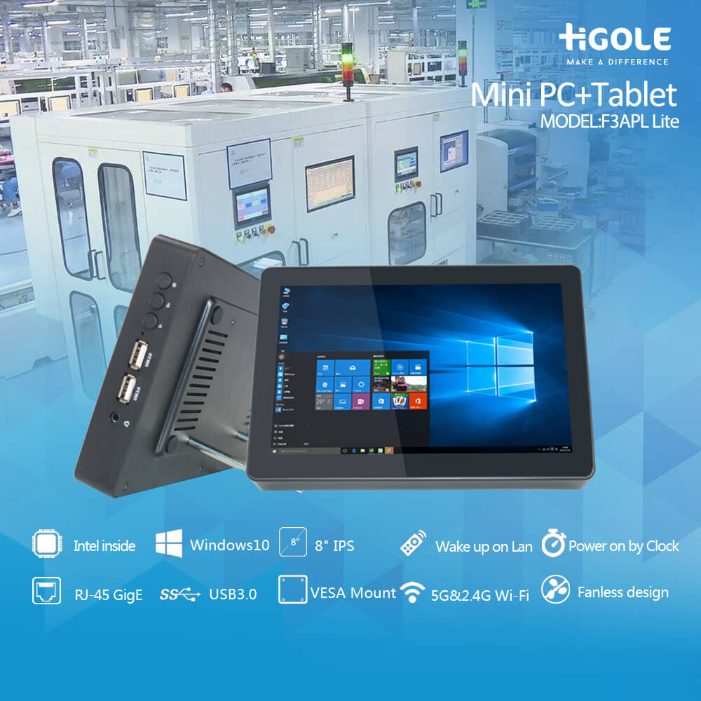 HIGOLE F3 Mini PC Tablet Pad 8-inch 1280*800 Windows 10 Intel N3350 Quad Core HDMI-compatible 4G RAM 64G eMMC Industrial Control All-in-One Computer